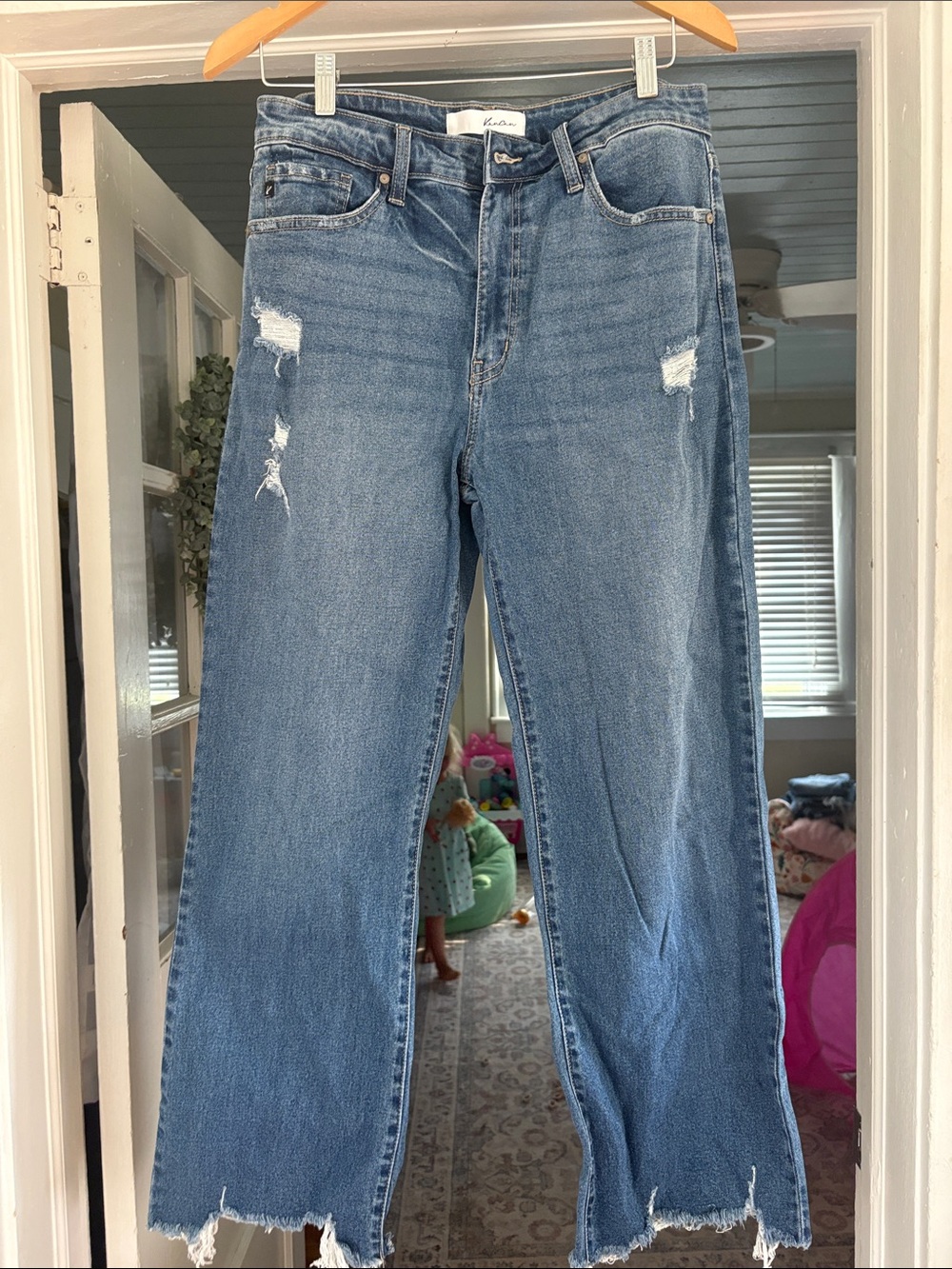 KanCan Mid Blue Straight Leg Distressed Jeans